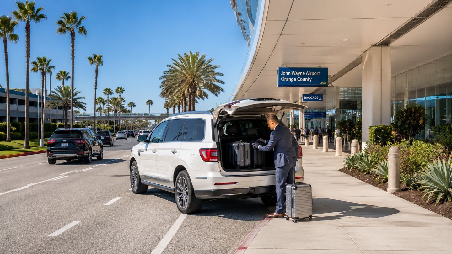 Professional SUV passenger pickup at John Wayne Airport in Orange County