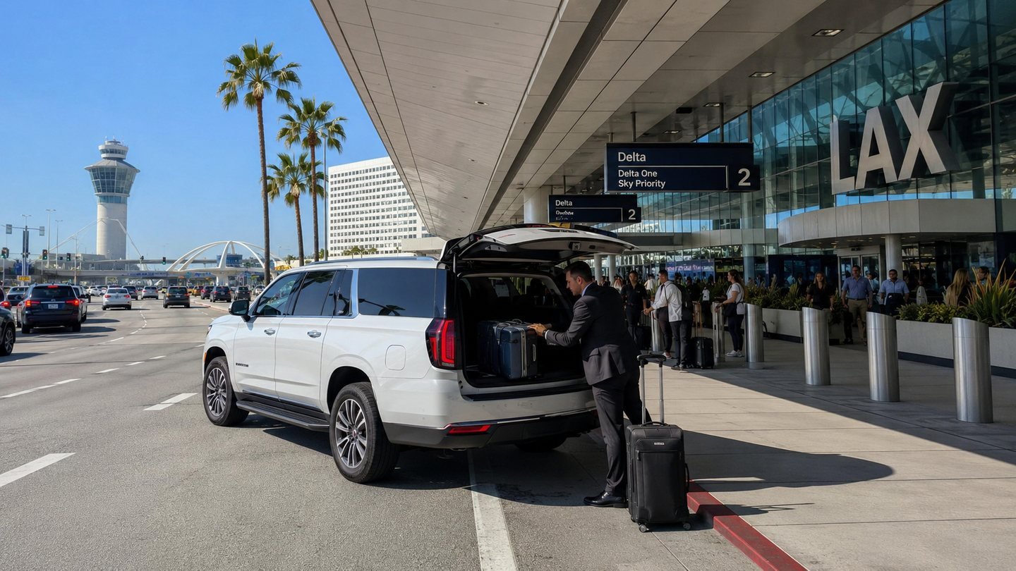 Traveler SUV providing curbside passenger pickup at Los Angeles International Airport